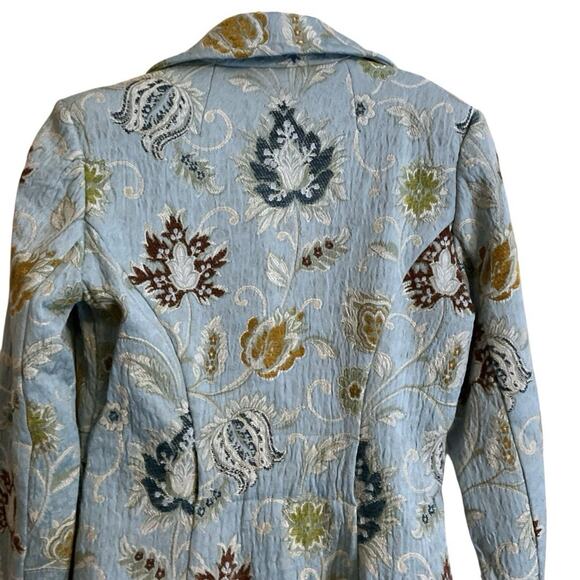 CAbi Dusty Blue Classic Guinevere Floral Jacquard Tapestry Long Jacket Women Sz4 - Picture 8 of 14